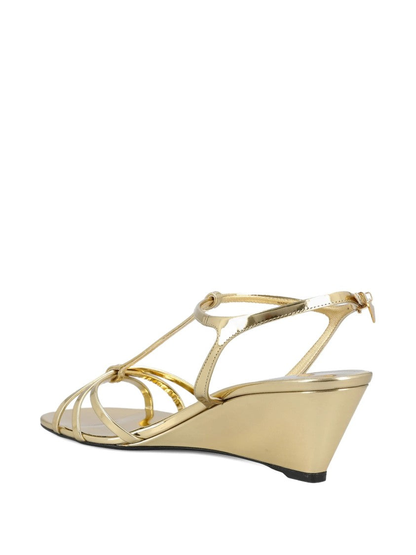 Prada Metallic Gold Wedge Crisscross Sandals