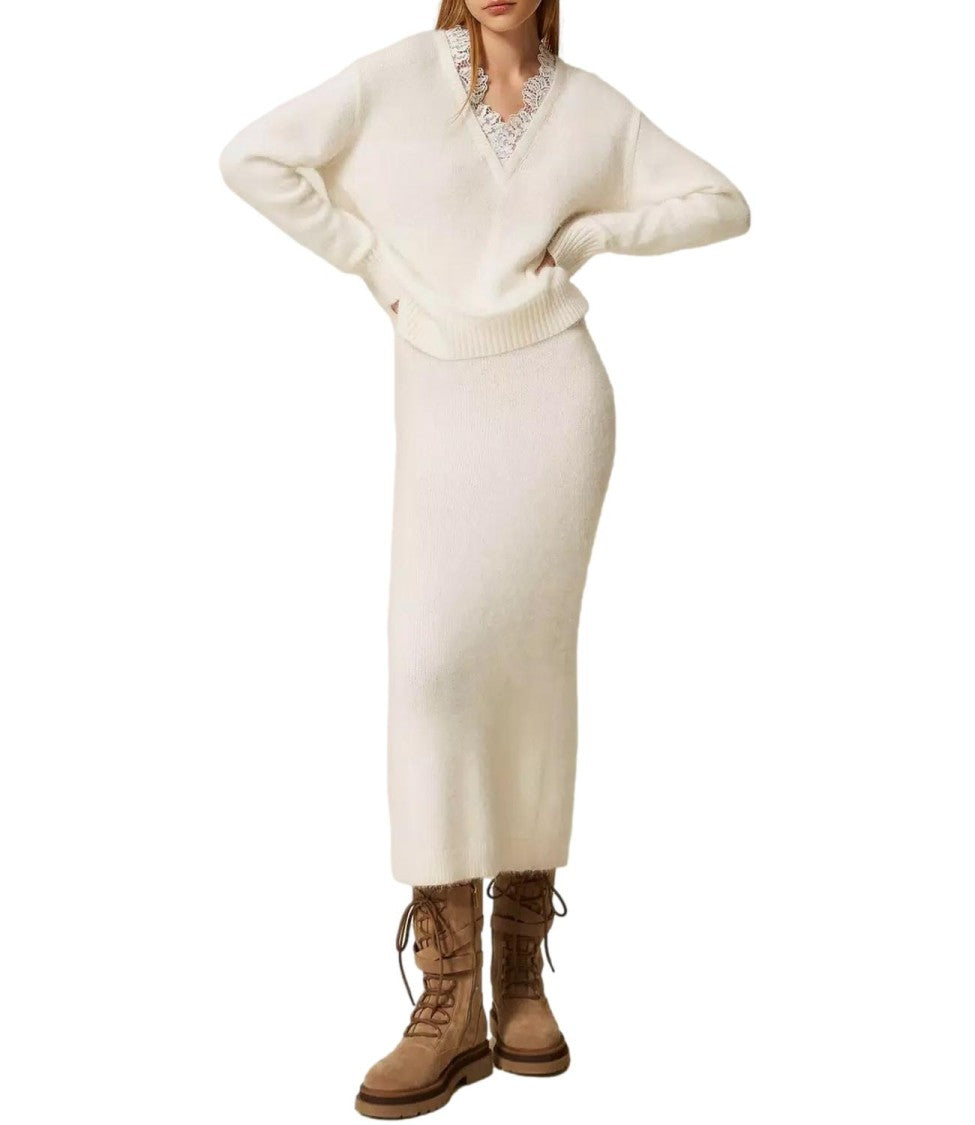 Twin-Set Mid-Length Knit Skirt With Subtle Slit