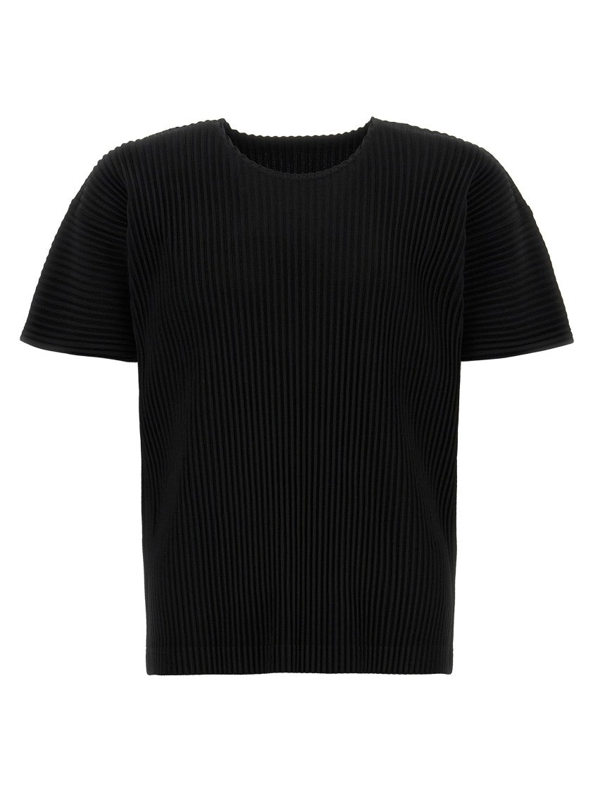 Homme Plissé Issey Miyake Pleated Black T-Shirt With Crew Neck