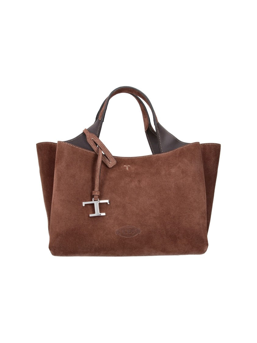 Tod's Brown Calfskin Suede Mini T Timeless Shoulder Bag