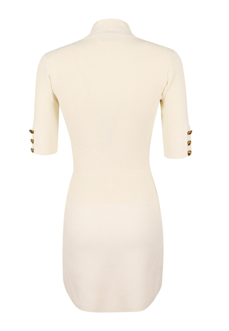 Elisabetta Franchi Fitted Tie-Neck Decorative Button Knit Dress