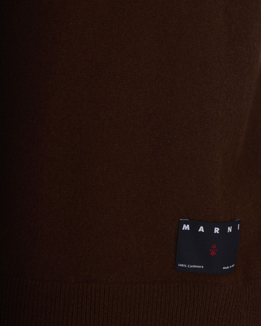 Marni Brown Long-Sleeve Cashmere Polo Sweater With Double-Layer Hem