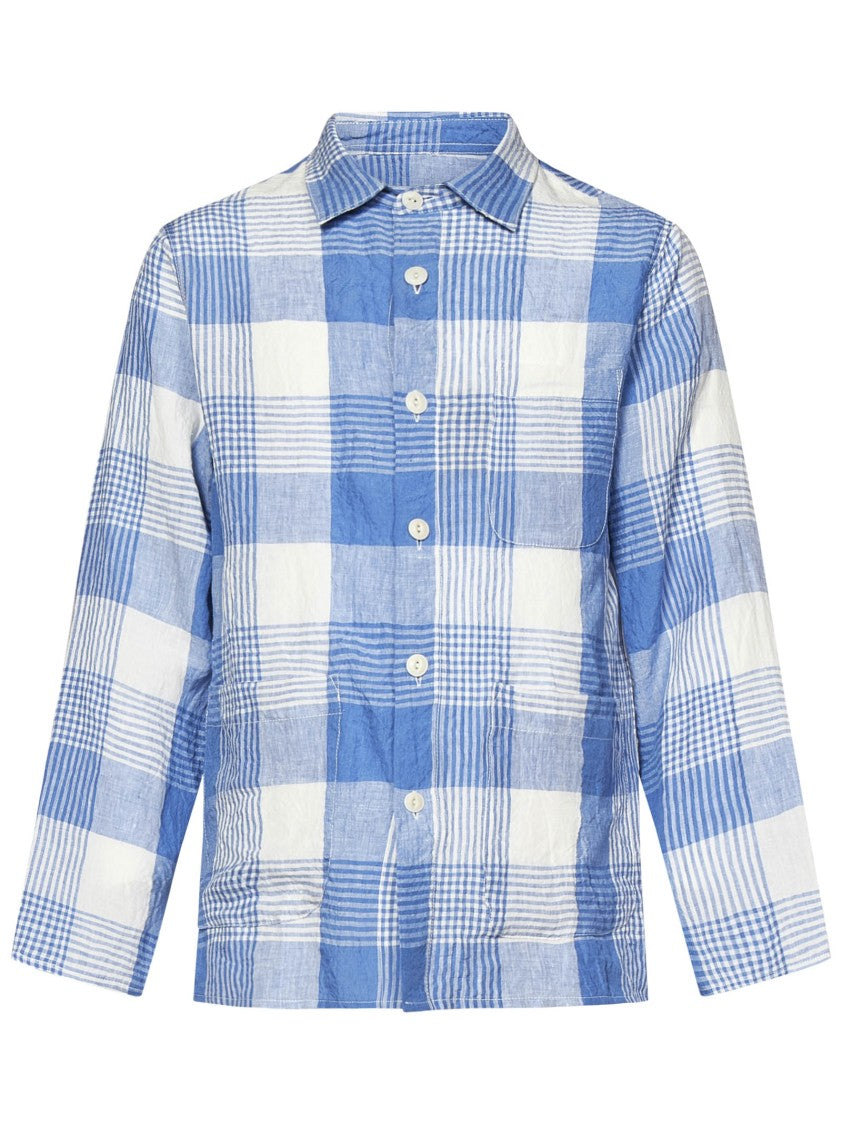 East Harbour Surplus Checked Pattern Linen Shirt In Clear Blue