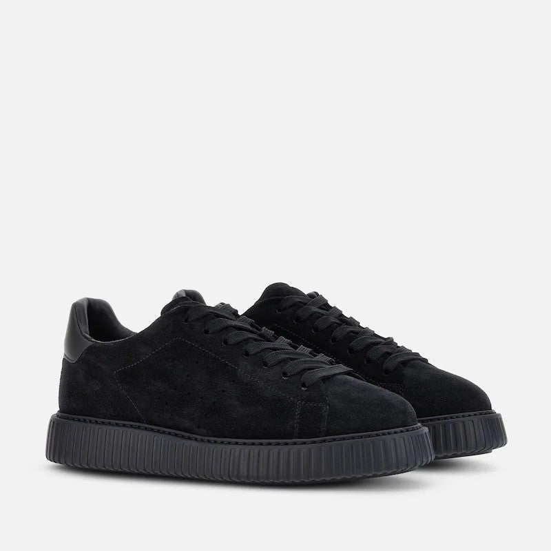 Hogan Black Suede Ribbed Sole Low-Top Sneakers