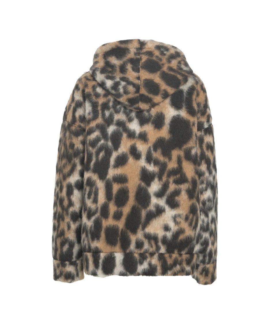 N°21 Oversized Faux Fur Jacket With Animal Print And Drawstring Hood