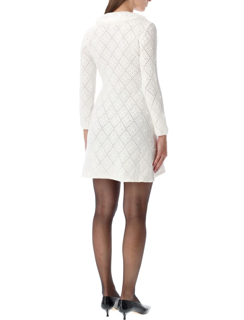 Self-Portrait White Lace Knit Mini Dress
