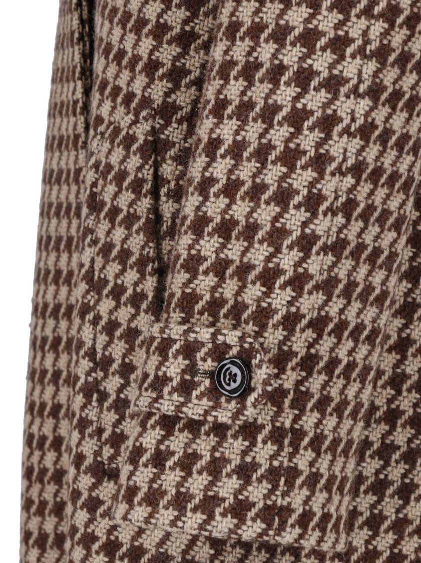 Lardini Brown Wool-Blend Houndstooth Belted Coat
