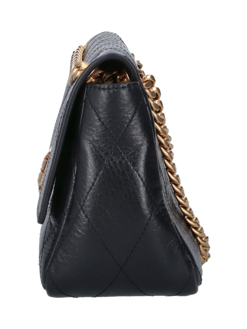 Tory Burch Charlie Black Quilted Leather Gold Chain Shoulder Bag