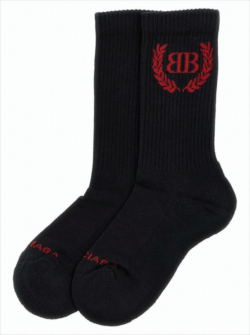 Balenciaga Ribbed Mid-Calf Socks With Bold Embroidered Logo
