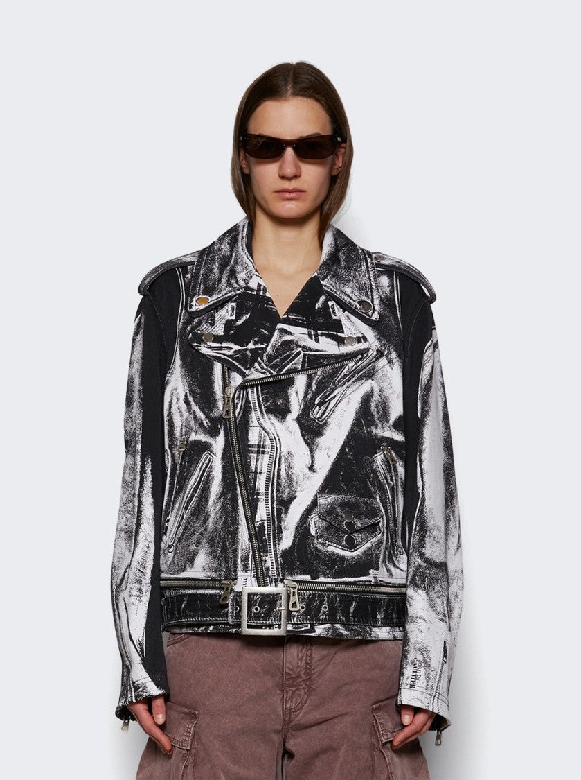Jean Paul Gaultier Trompe-Lâoeil Perfecto Cotton Canvas Jacket Black And White