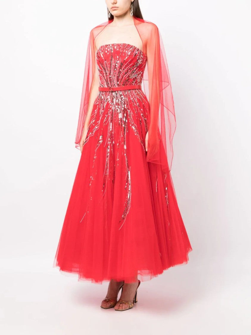 Saiid Kobeisy Midi Beaded Tulle Dress