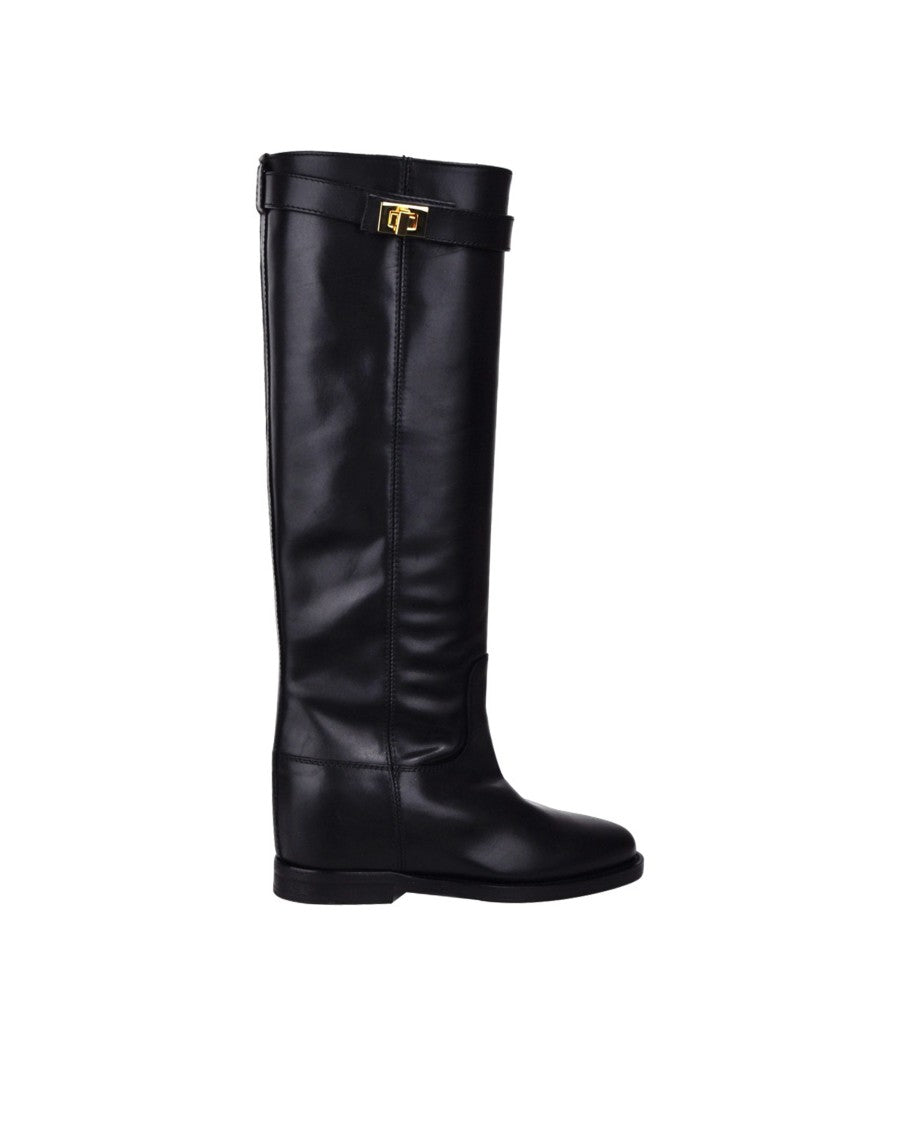 Via Roma 15 Pointed Toe Black Leather Tall Boots