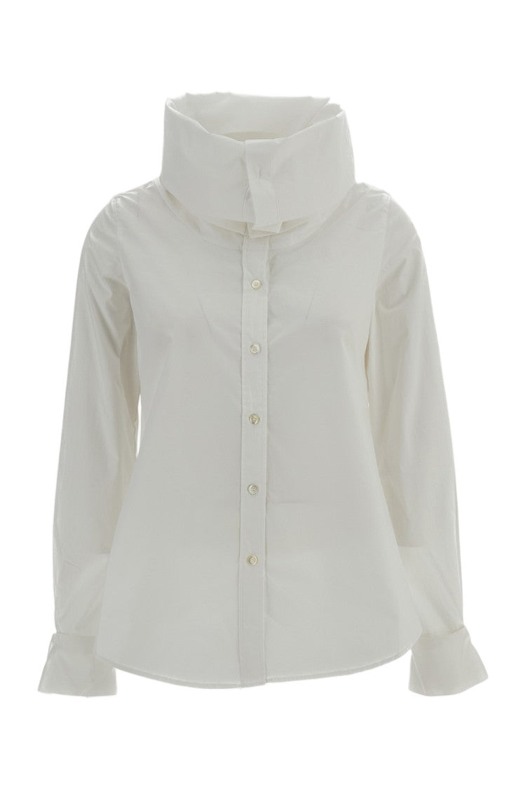 7 For All Mankind White High-Neck Cotton Poplin Shirt