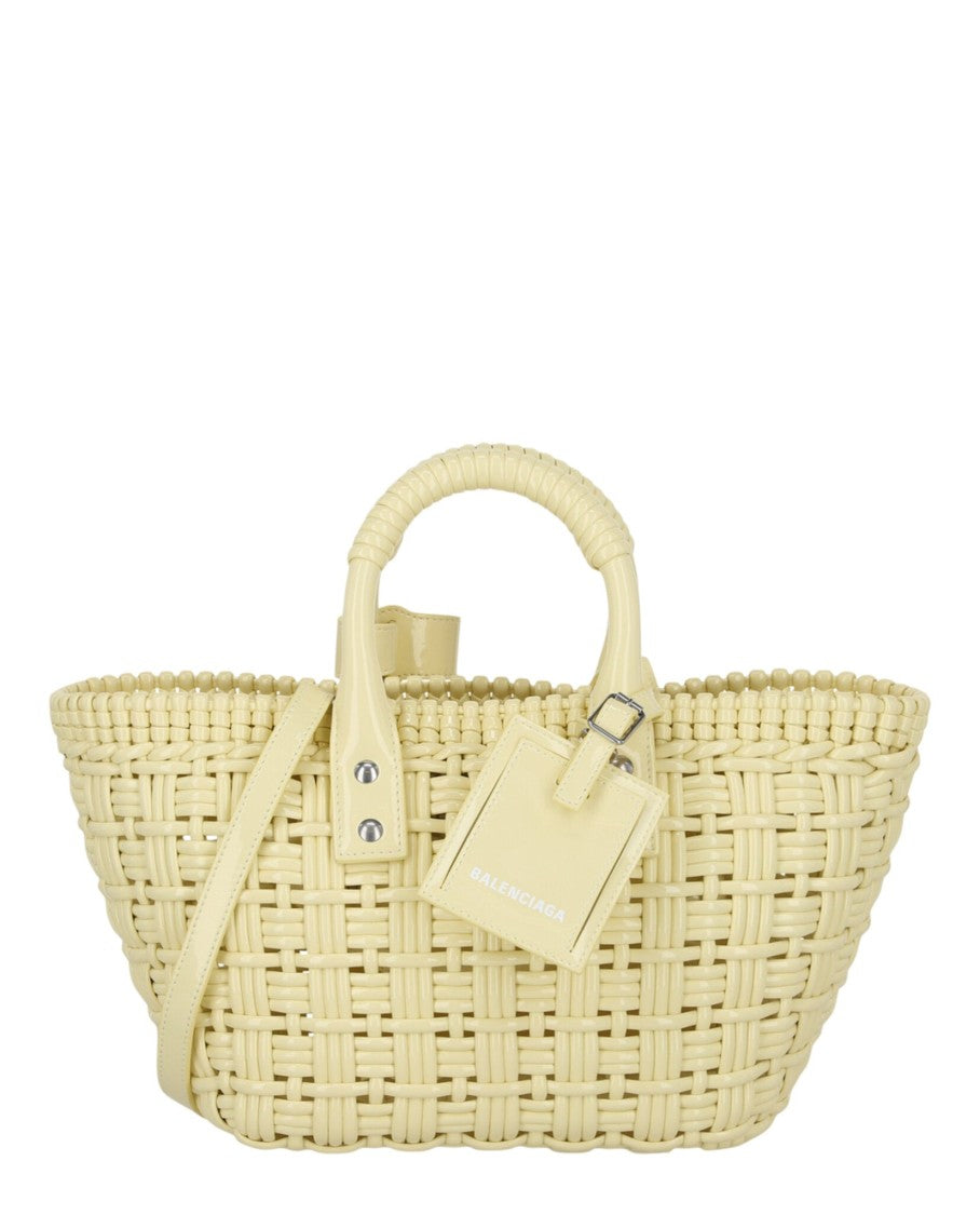 Balenciaga Woven Patent Basket Bag With Adjustable Strap
