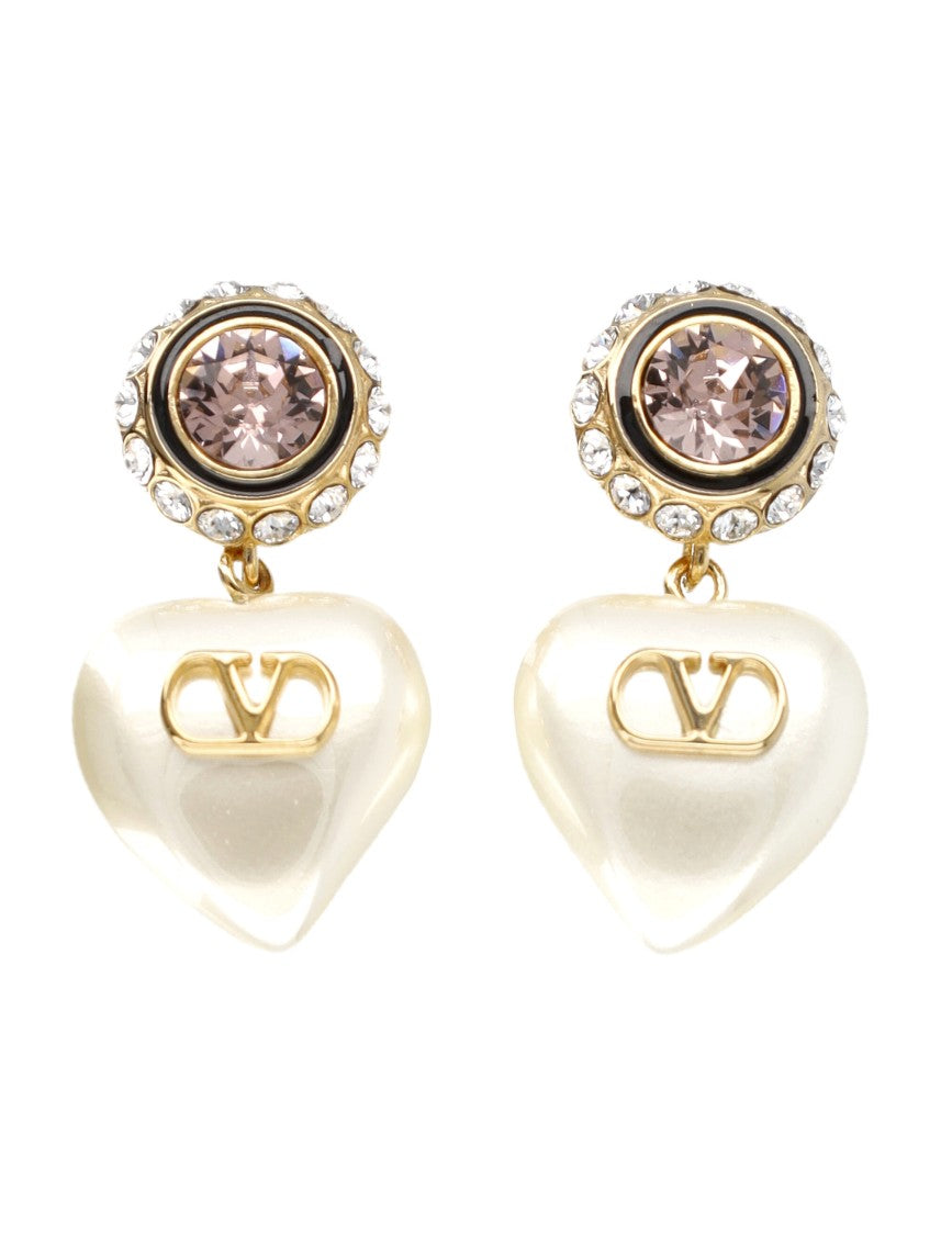 Valentino Garavani Vlogo Signature Earrings With Heart Drop And Crystal Accents