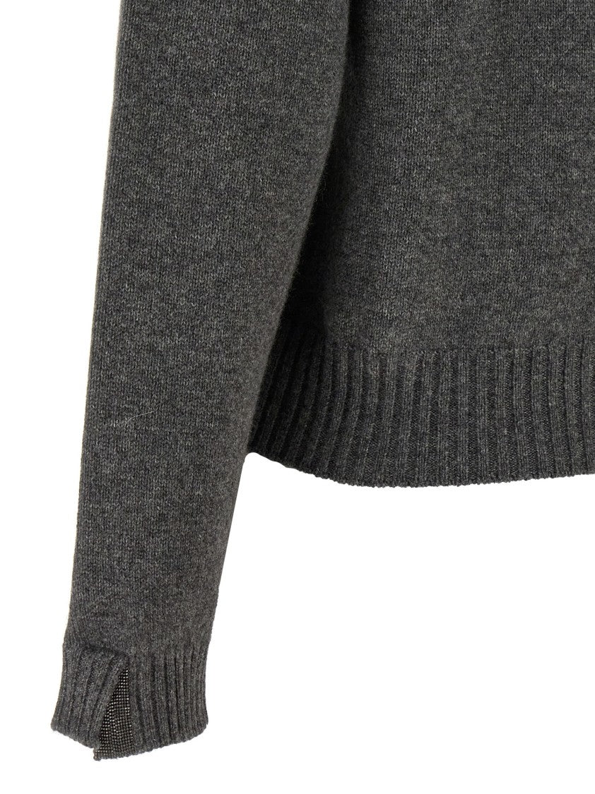 Brunello Cucinelli Grey Cashmere Sweater With Crew Neck