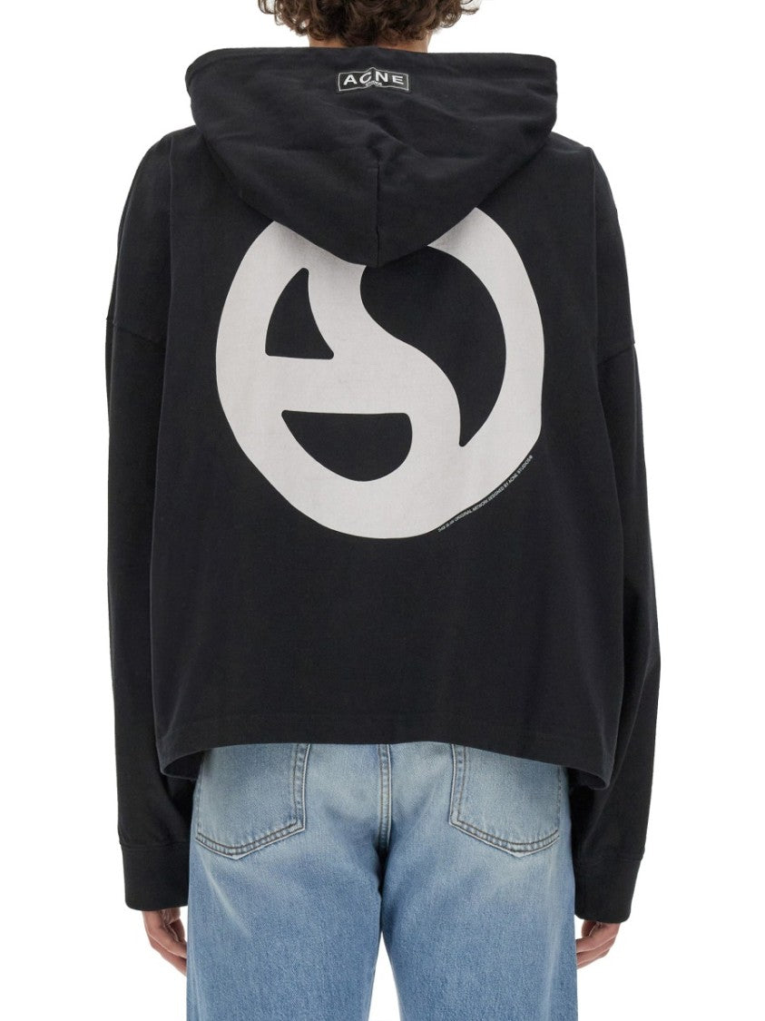 Acne Studios Cropped Boxy Hoodie With Drawstring And Graphic Accent