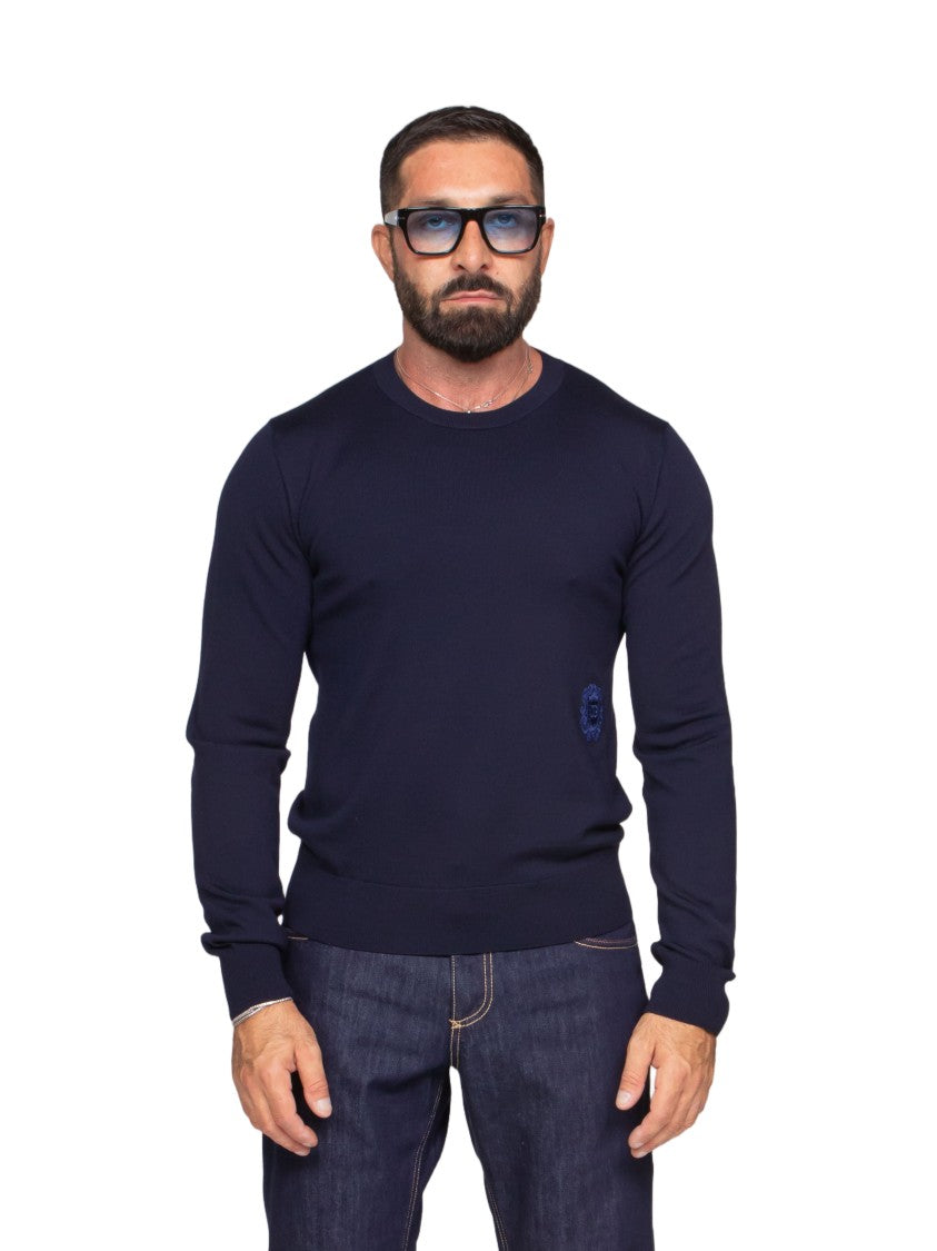 Dolce & Gabbana Fitted Long-Sleeve Crew Neck Sweater With Subtle Embroidery
