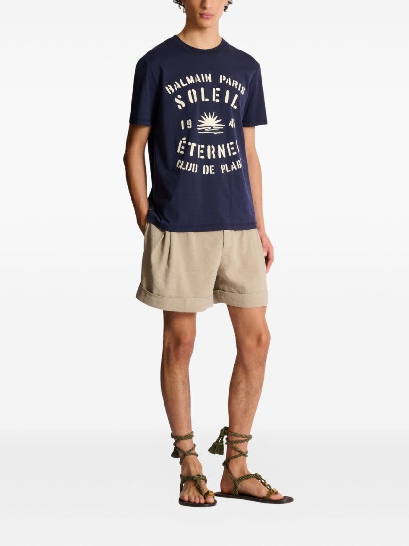 Balmain Blue Crew Neck Short Sleeve T-Shirt