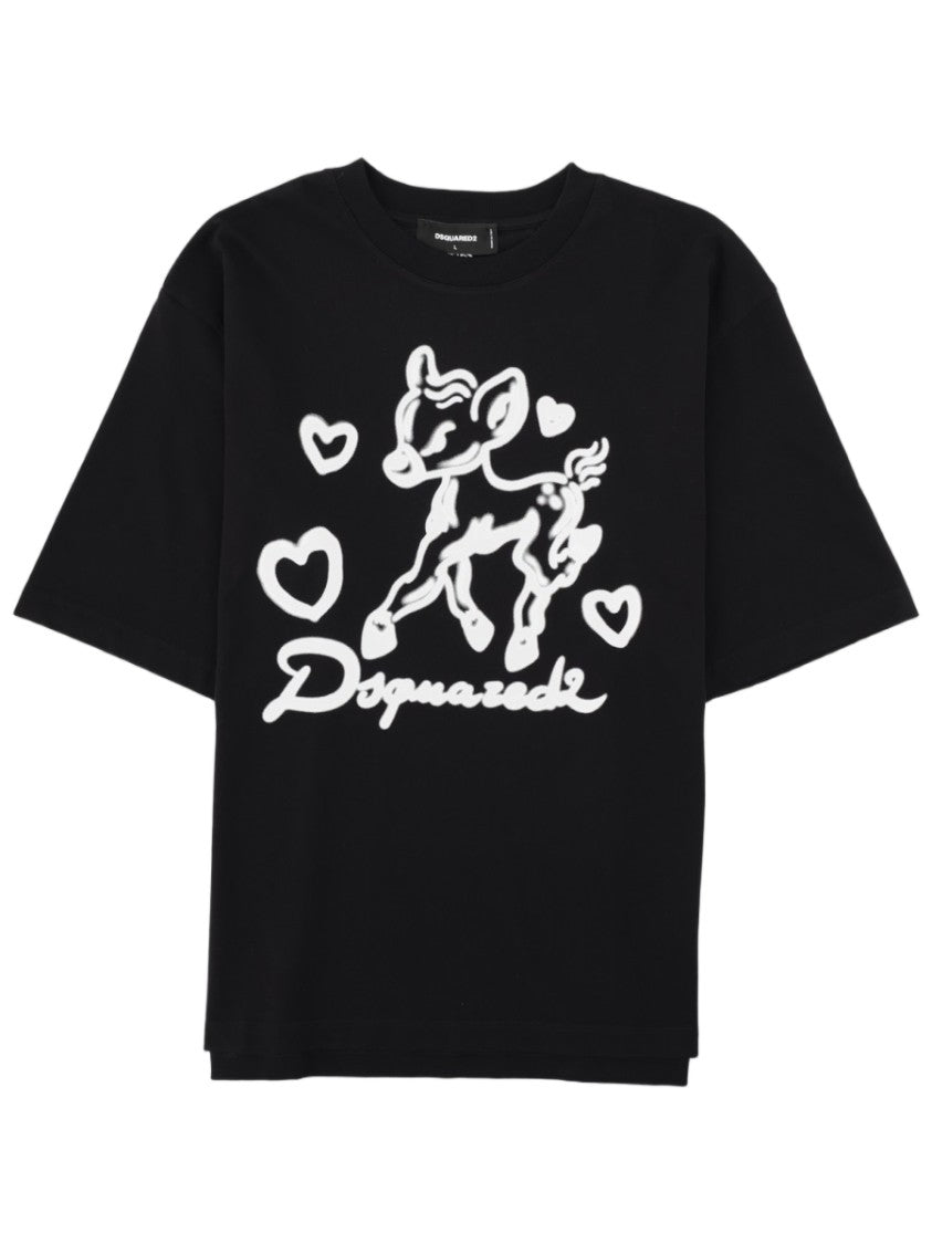 Dsquared2 Black Graphic Print Logo Cotton T-Shirt