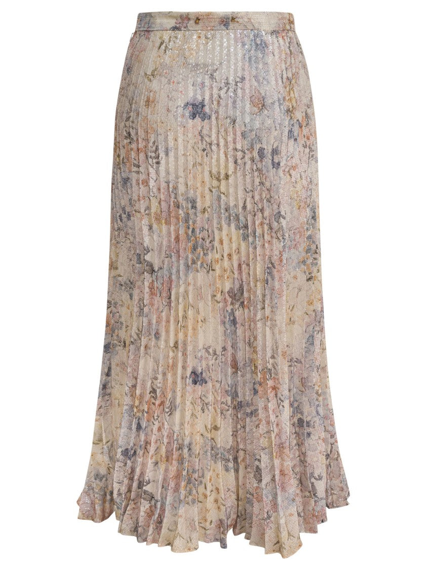Golden Goose Long Pleated Skirt With Floral Print