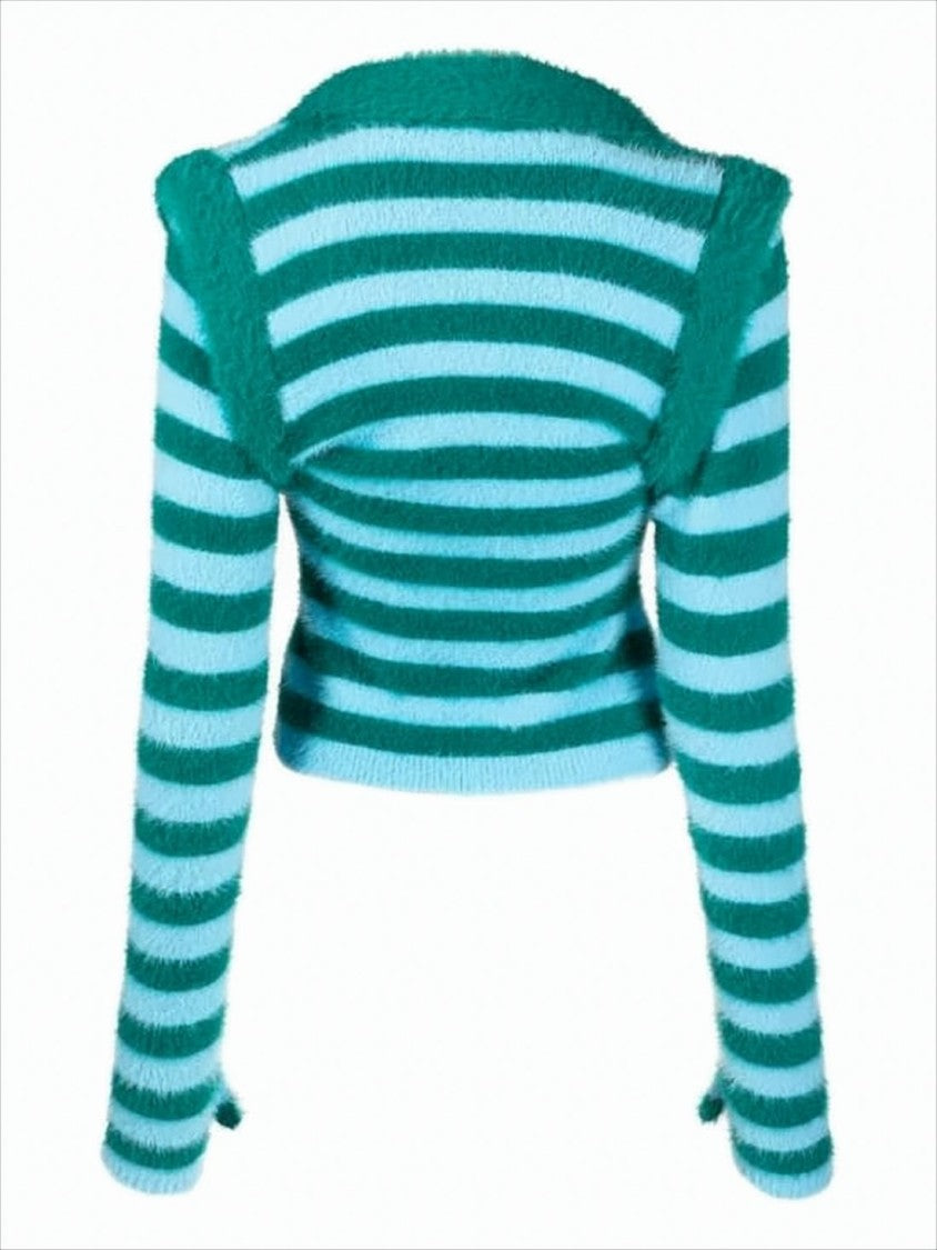 Sunnei Fuzzy Cropped Sweater With Ruffled Shoulder Details