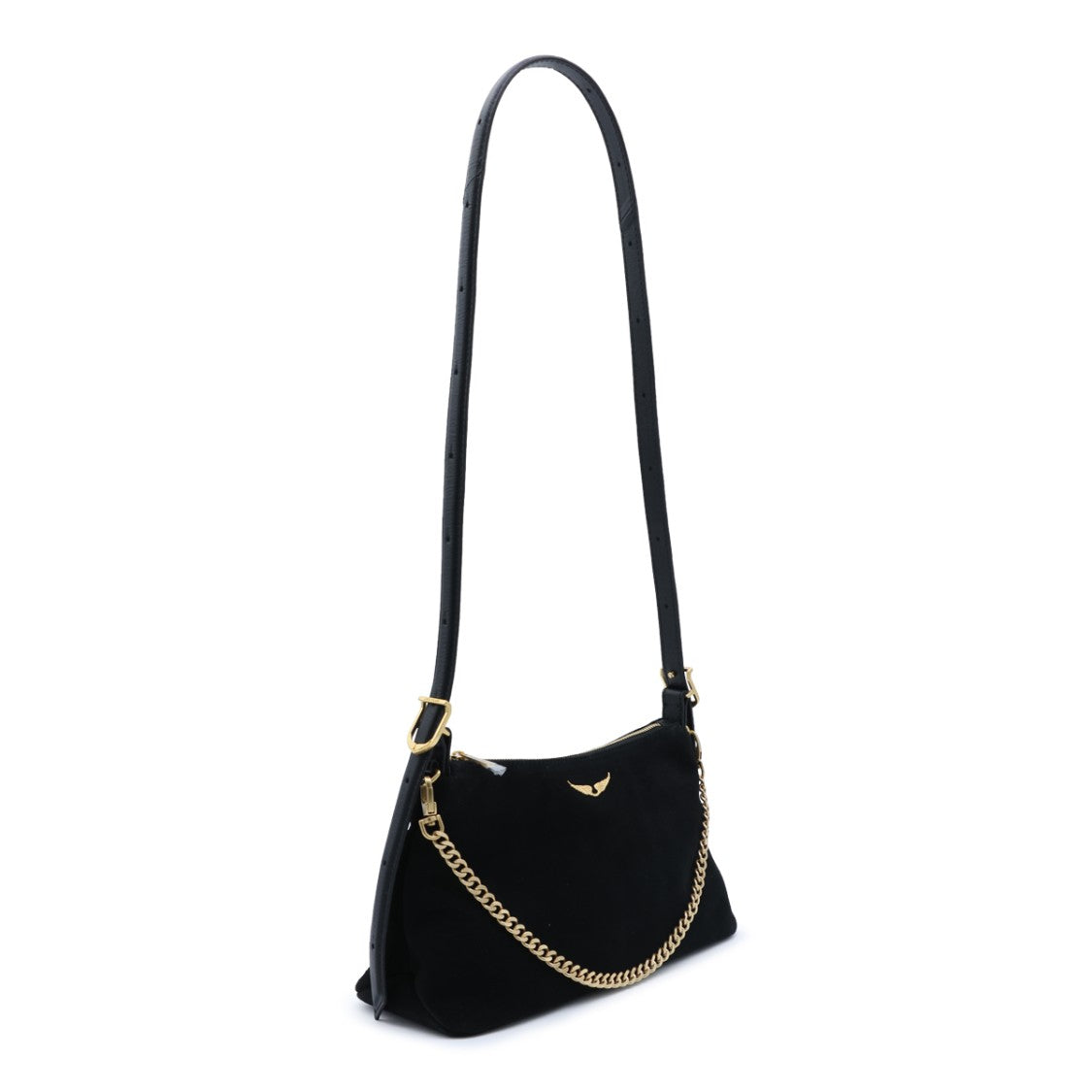 Zadig & Voltaire Black Jim Mini Gold-Tone Accents Suede Shoulder Bag