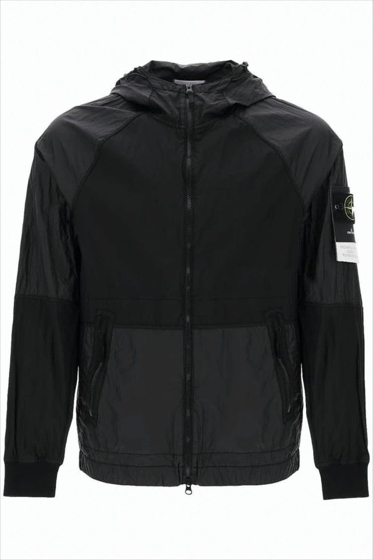 Stone Island Hooded Lightweight Jacket With Glossy Polyamide Panels