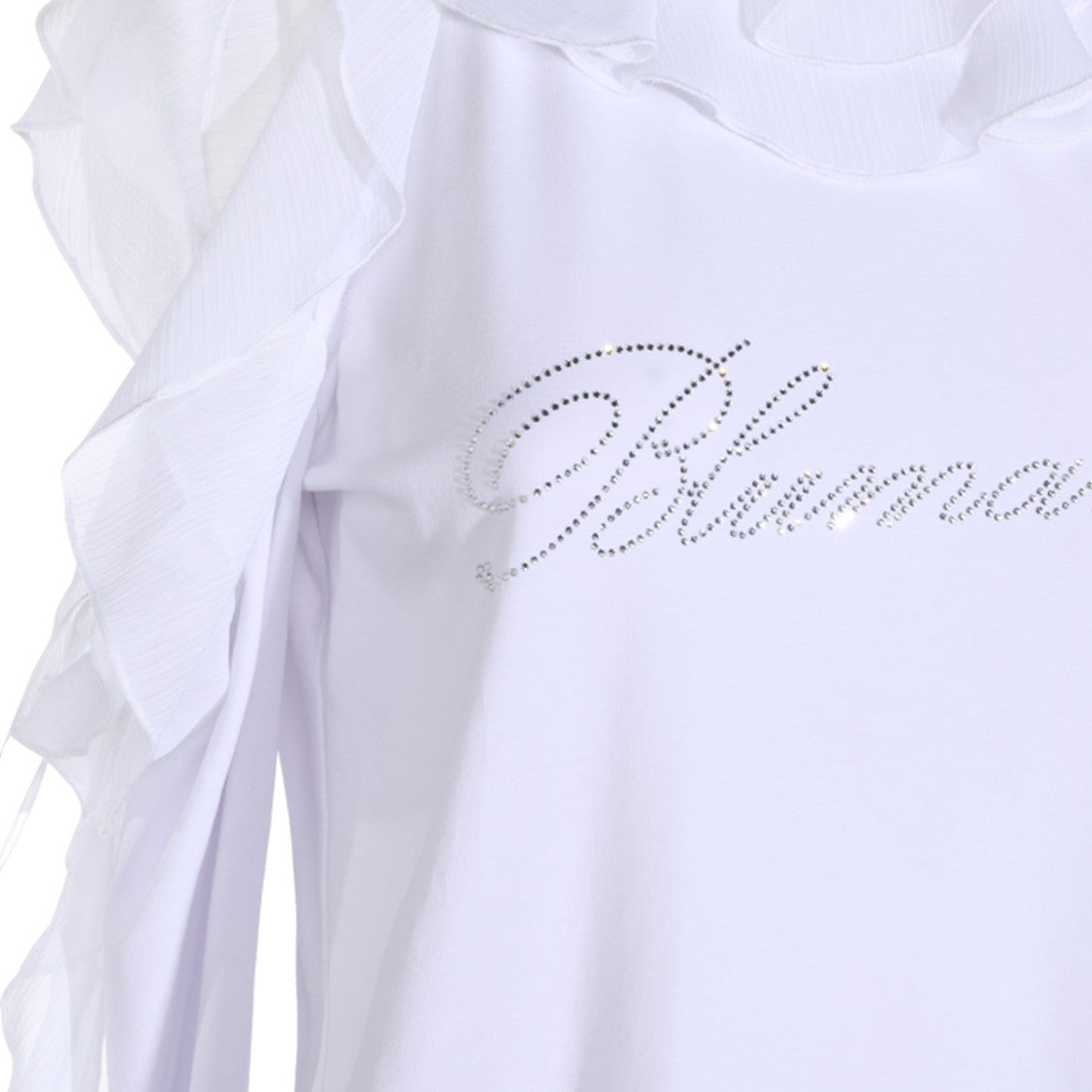Blumarine Long-Sleeved Top With Ruffled Trims And Asymmetrical Hemline