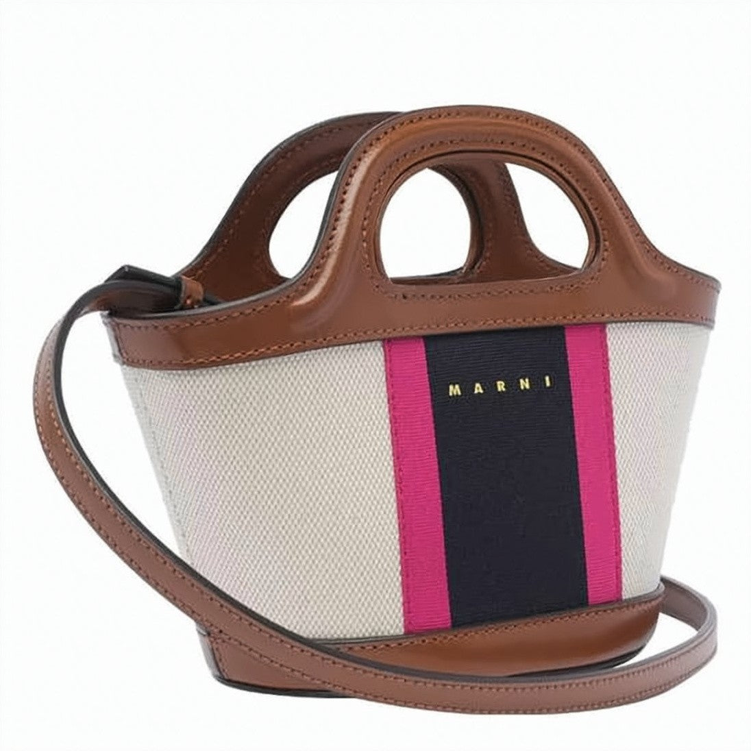 Marni Structured Beige Canvas Tote Bag With Vibrant Stripe Accents
