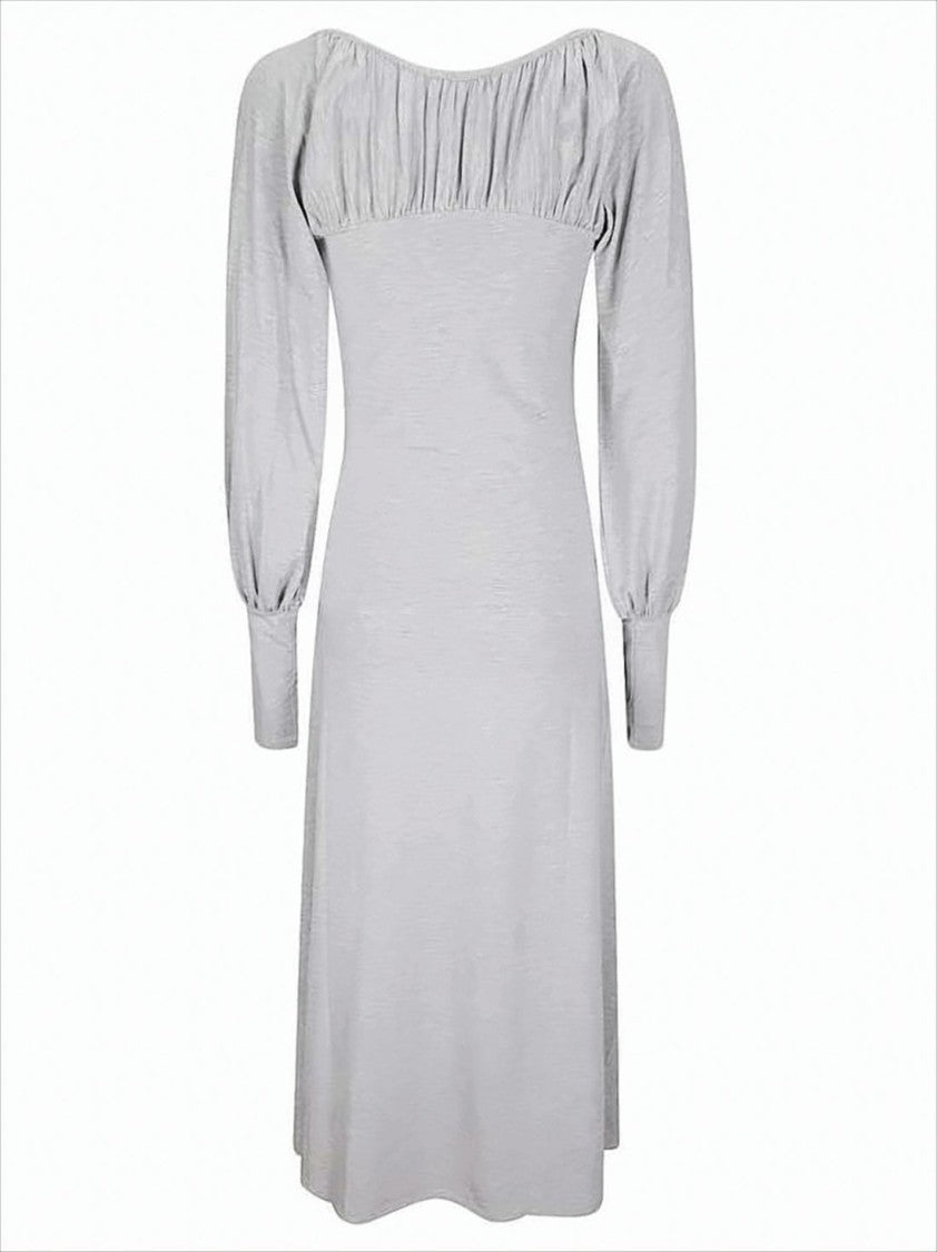 Paloma Wool Fitted Grey Midi Dress With Gathered Neckline