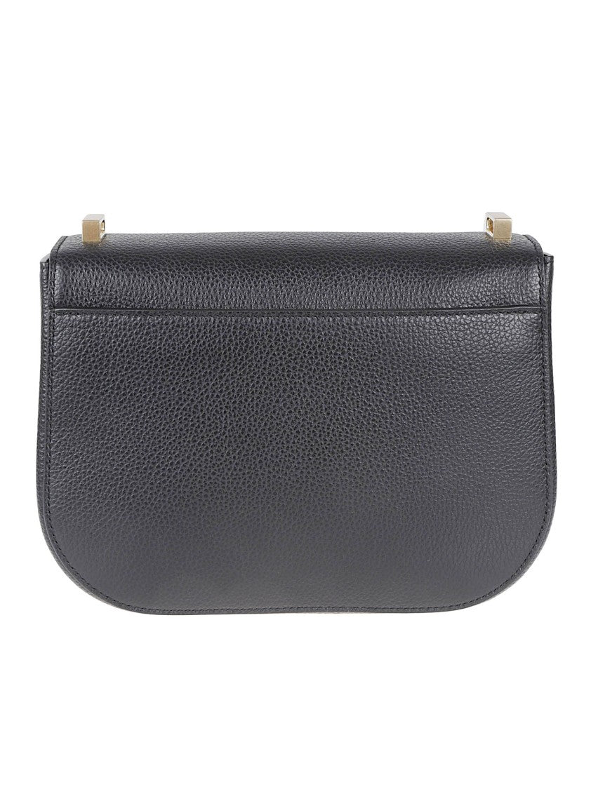 Ferragamo Structured Pebbled Leather Bag With Gold Gancini Closure