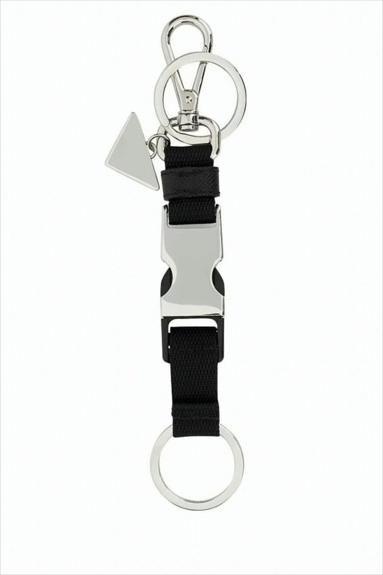 Prada Black Nylon Keyring With Silver-Tone Metal Accents