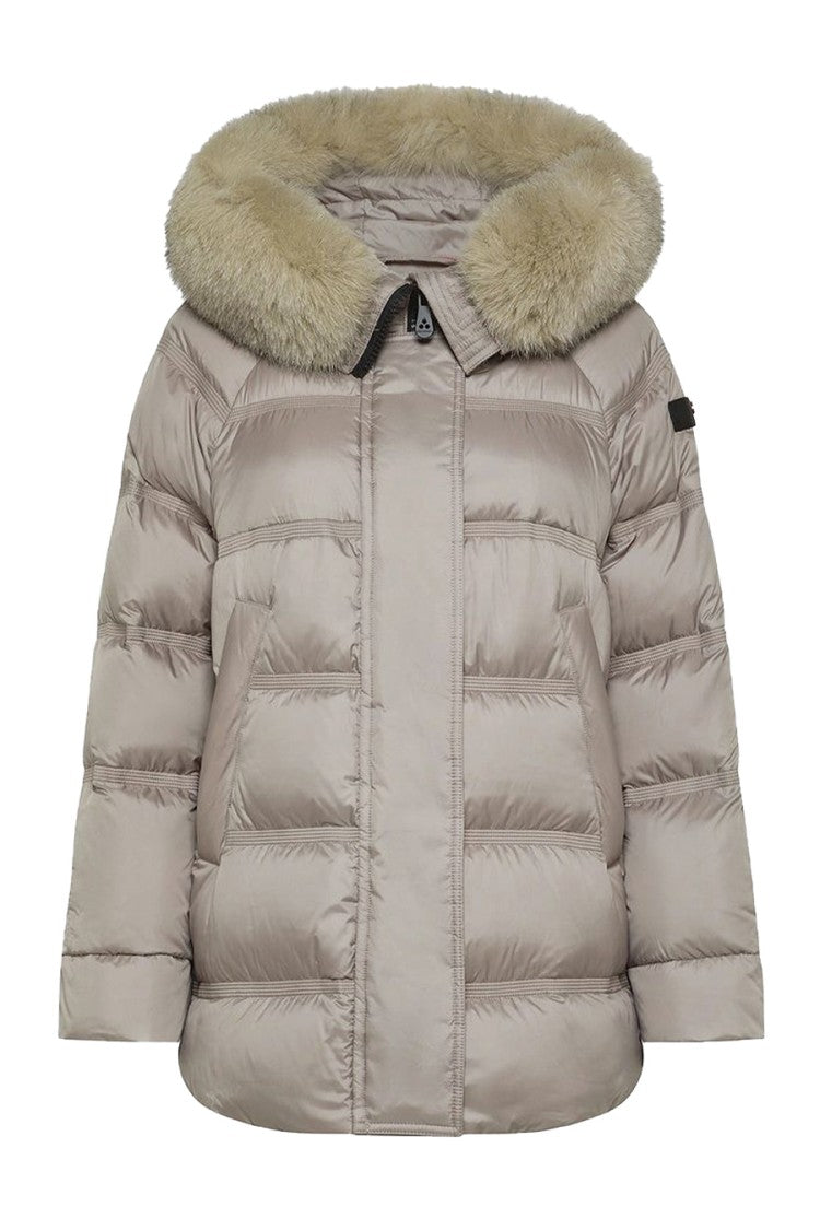Peuterey Quilted Beige Jacket With Plush Fur-Lined Hood