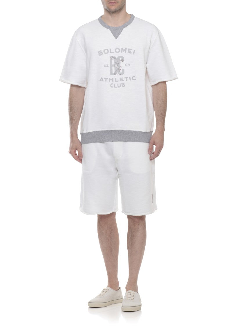 Brunello Cucinelli Ivory Logo Print Cotton T-Shirt