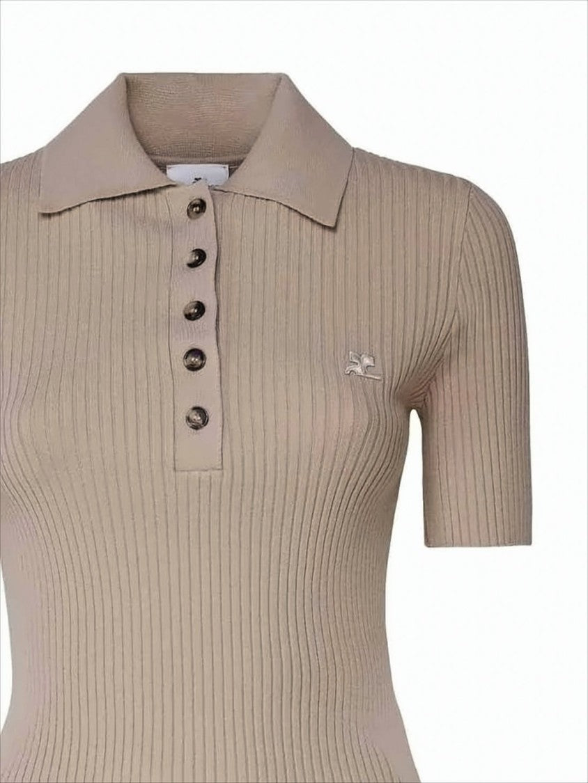 Courrèges Ribbed Polo Collar Knit Sweater With Button Placket