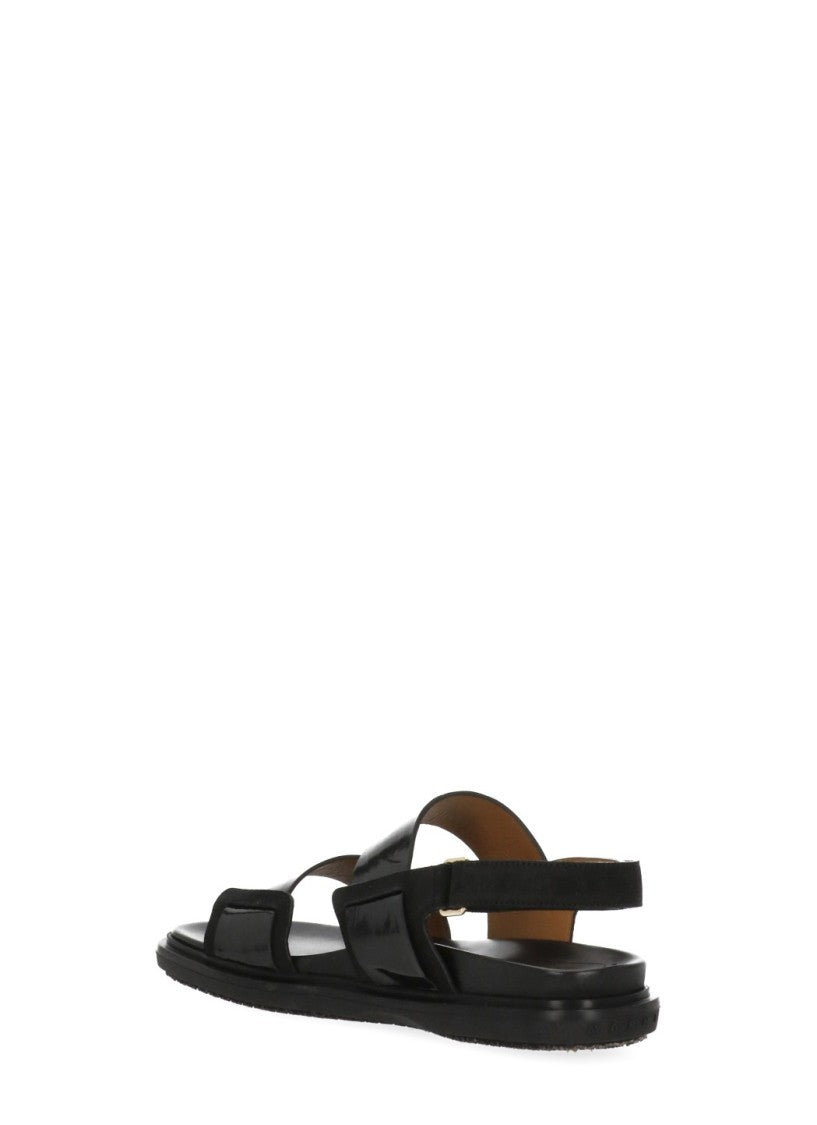 Marni Black Rear Belt Smooth Leather Sandals