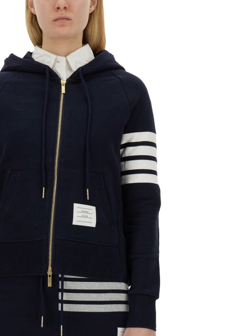Thom Browne Fitted Blue Zipper Hoodie With Contrasting Stripes
