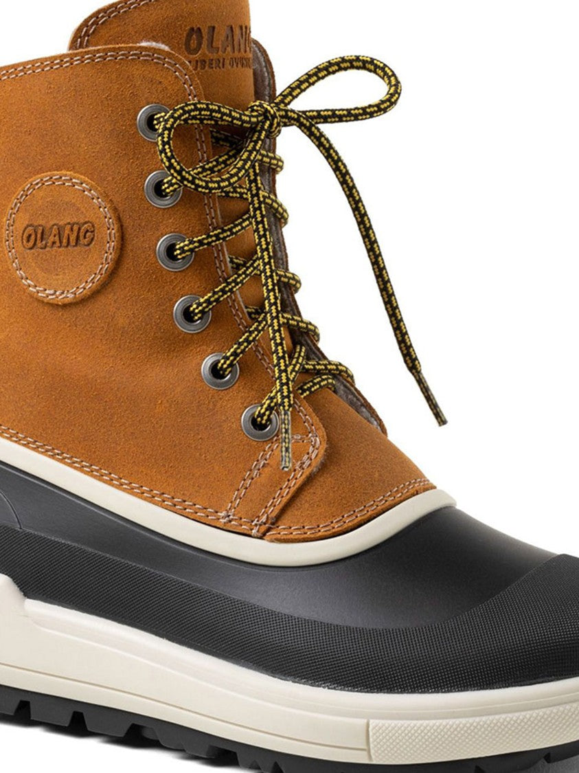 Olang Ankle-High Brown Leather And Rubber Boots With Rugged Sole