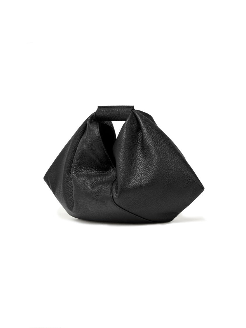 Mm6 By Maison Margiela Small Black Hammered Leather Handbag With Top Handle