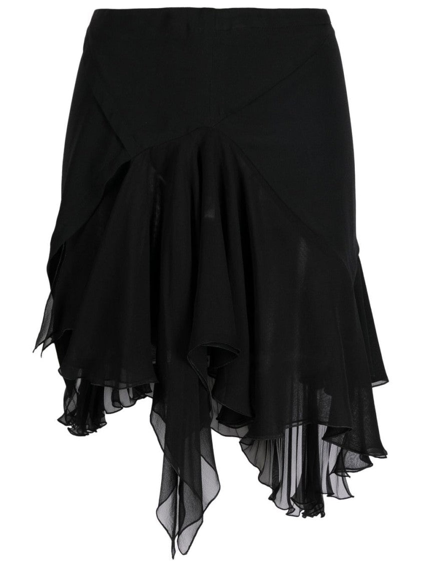 Versace Black Asymmetrical Silk Layered Mini Skirt