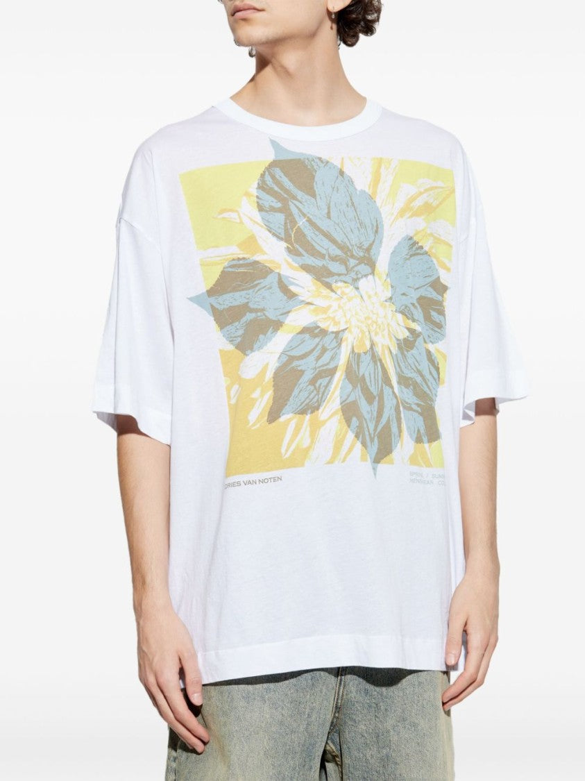 Dries Van Noten White Relaxed Fit Abstract Floral T-Shirt