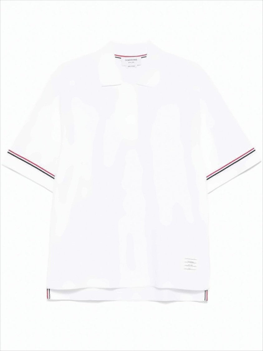 Thom Browne Short-Sleeve White Polo Shirt With Striped Accents