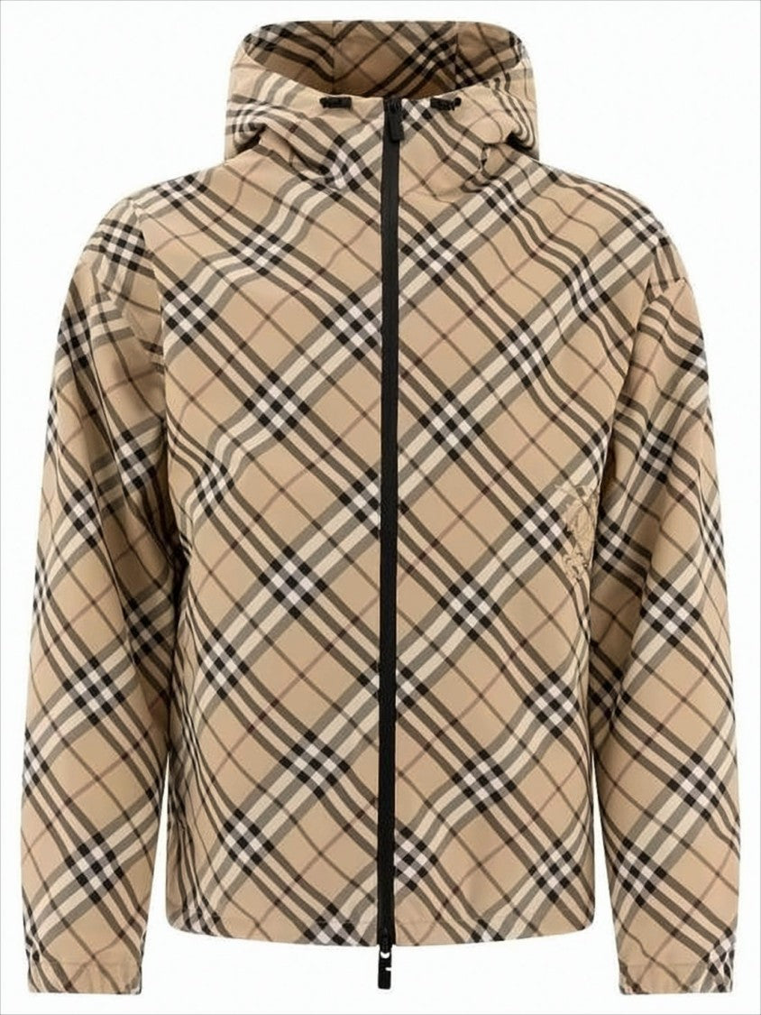 Burberry Beige Checkered Padded Jacket With Hood