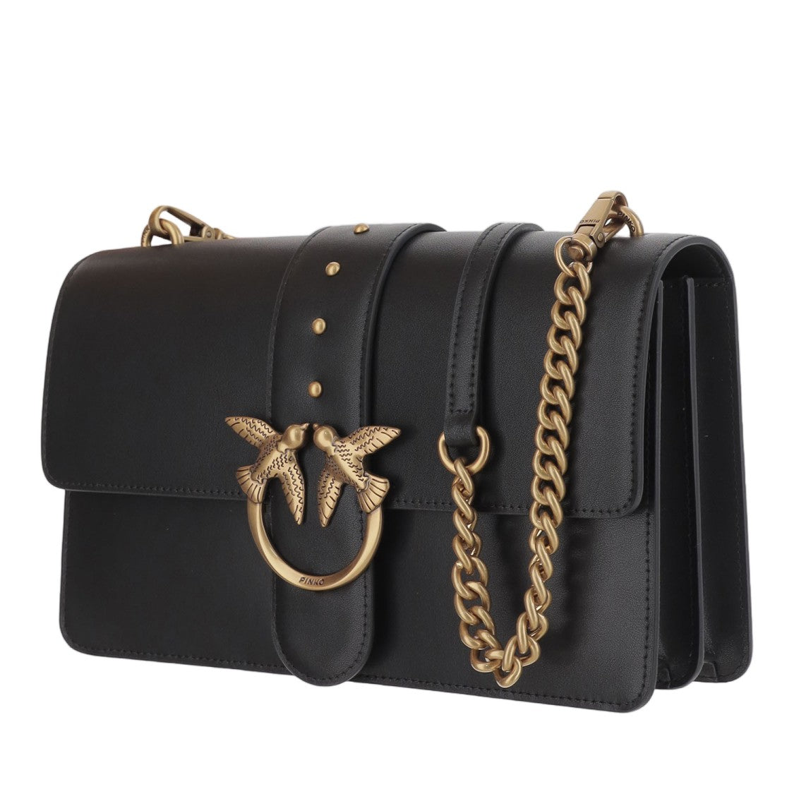 Pinko Black Love One Classic Leather Shoulder Bag