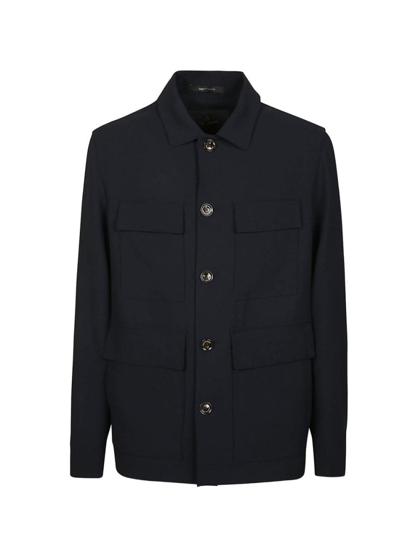 Montecore Structured Blue Jacket With Four Chest Pockets And Button Fastening