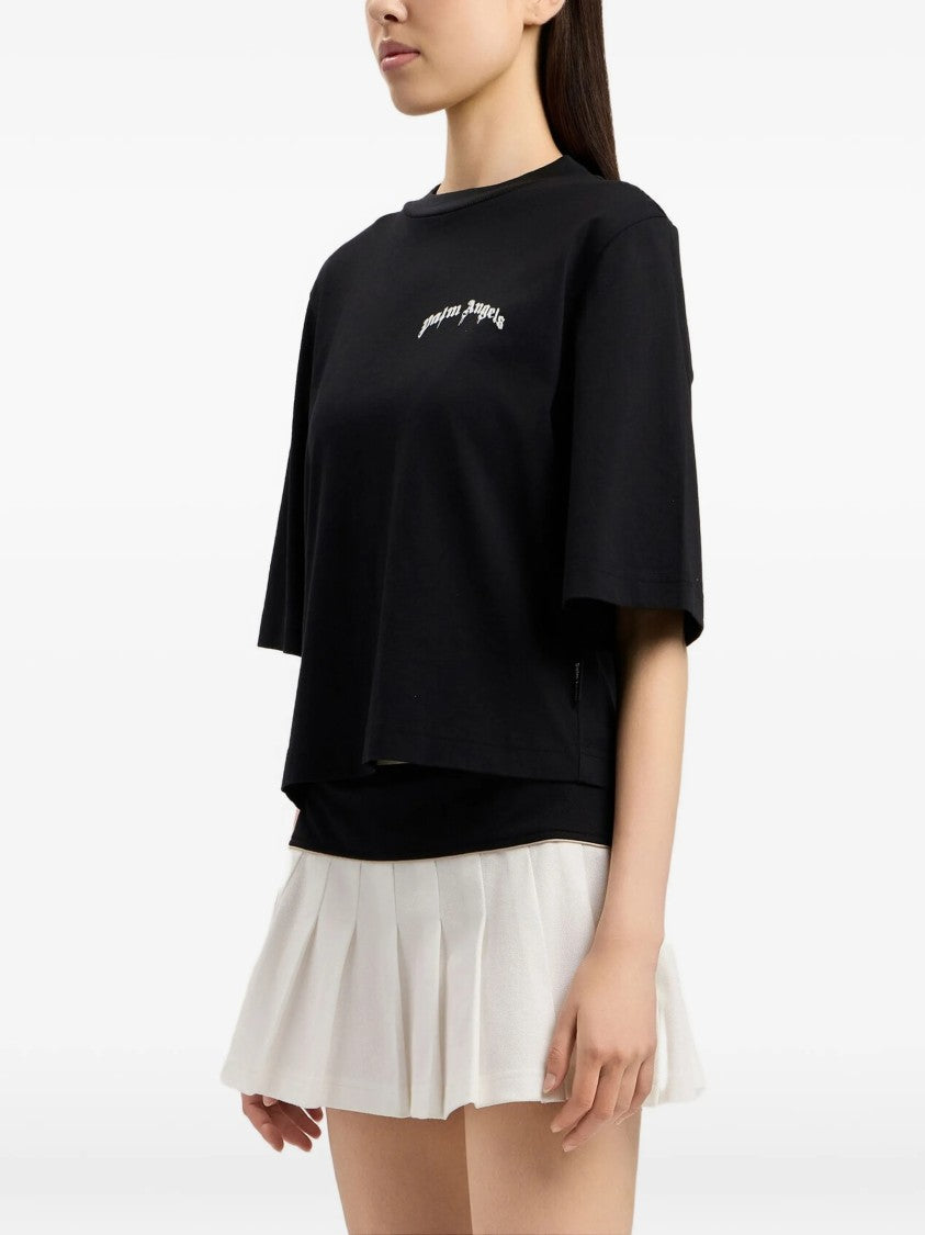 Palm Angels Black Mini Curved Logo Boxy Tee