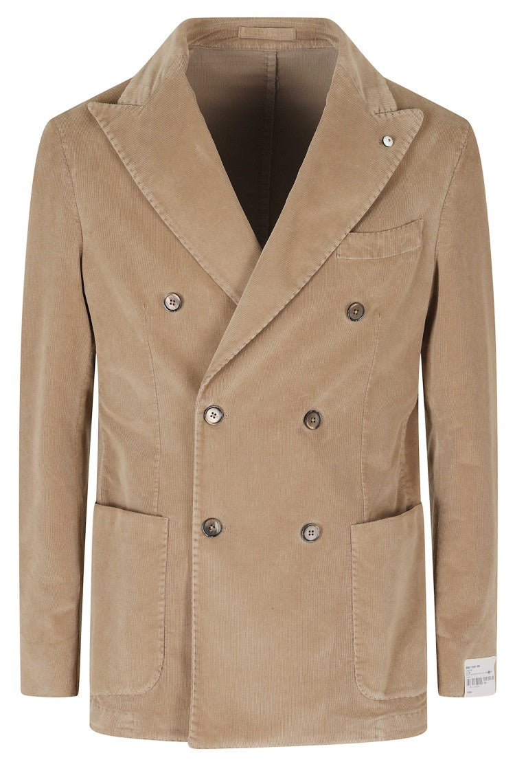 L.B.M. Dove Gray Ribbed Velvet Double-Breasted Jacket With Jeweled Button
