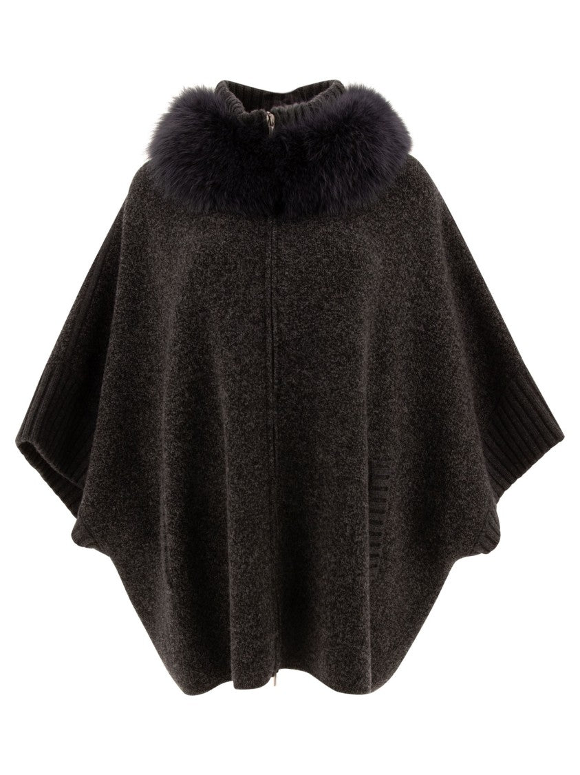 Giovi Poncho With Ribbed Cuffs