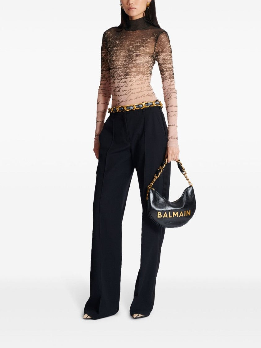 Balmain Black Crescent Shaped Leather Shoulder Bag